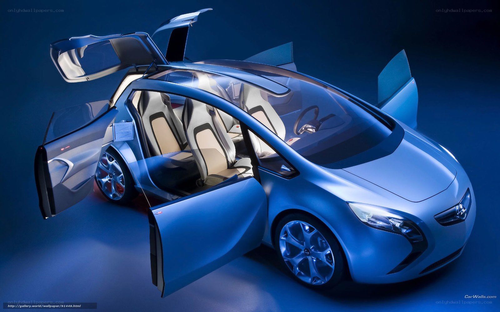 Blue concept car with open doors