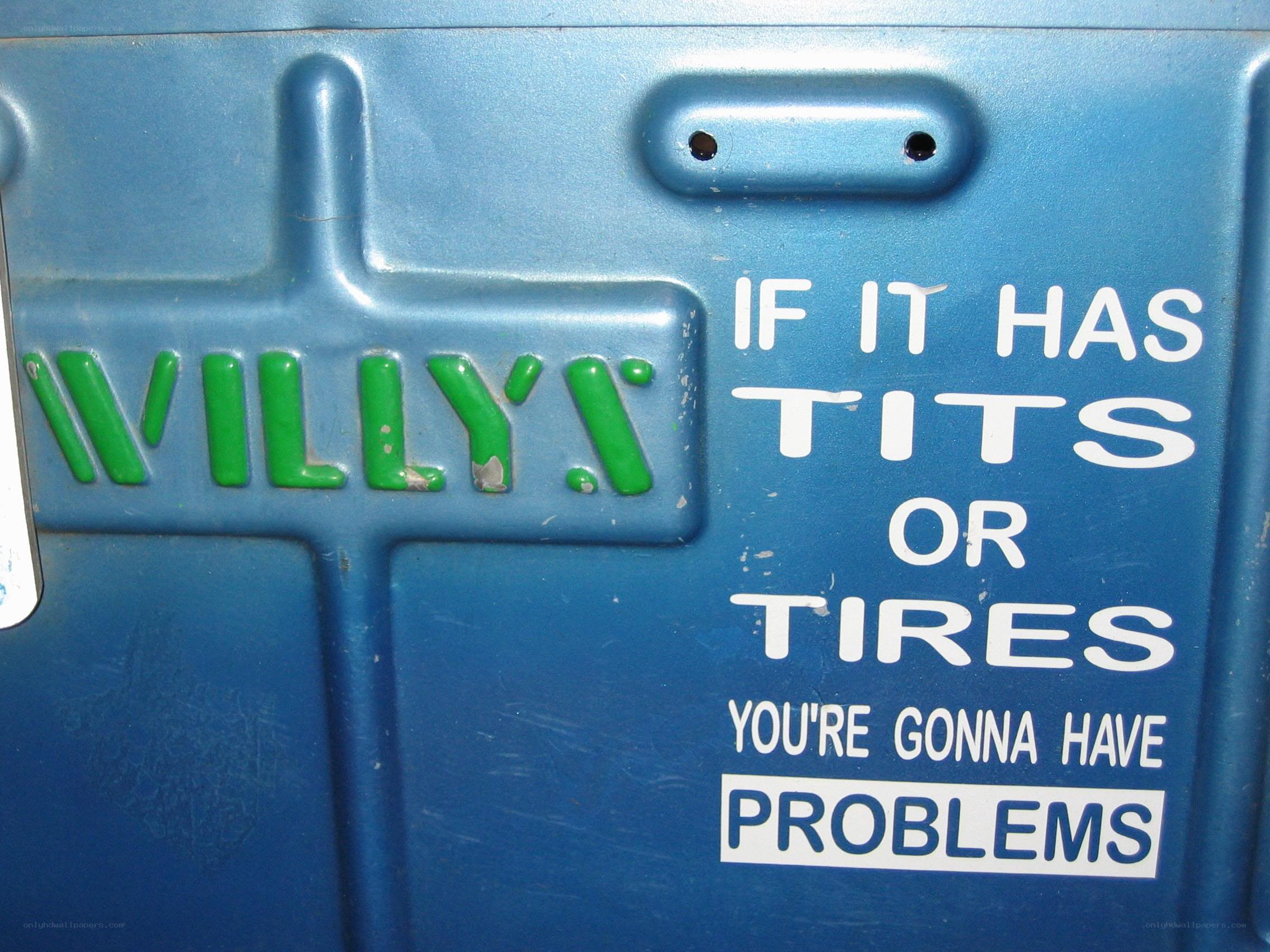 blue container with humorous sticker