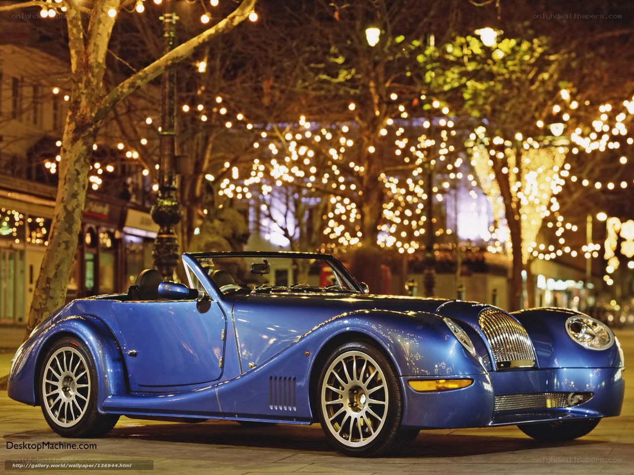 Blue convertible car at night