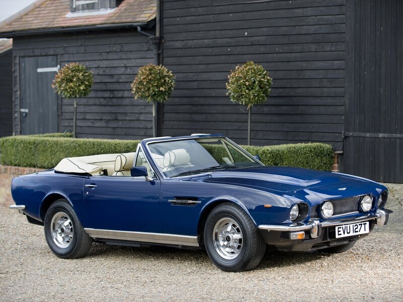 Blue Convertible Car — Calm, Afternoon, Photograph, Building, Hedge