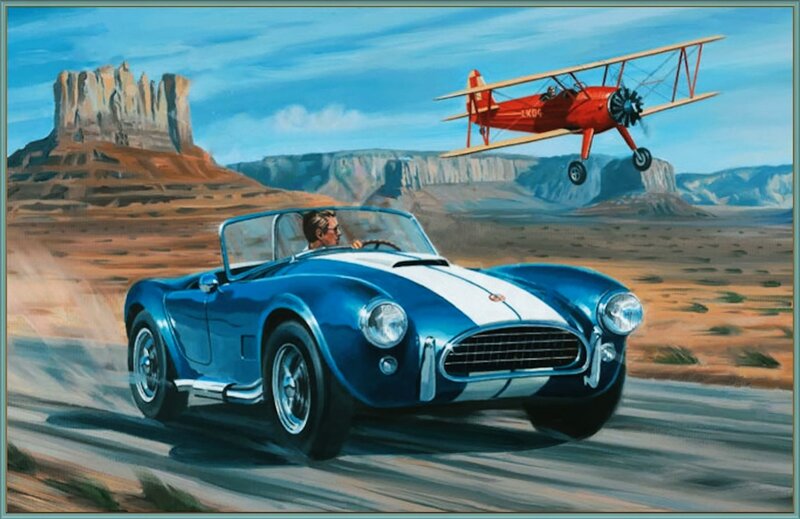 Blue Convertible Car — Dramatic, Afternoon, Painting