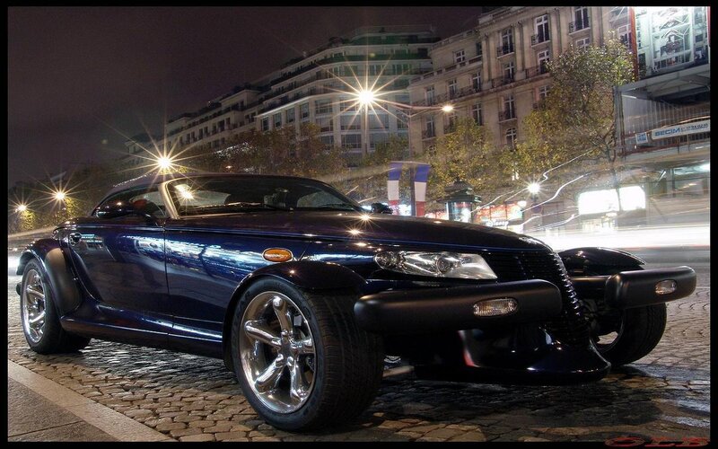 Blue Convertible Car — Dramatic, Night