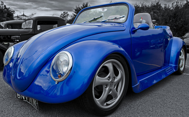Blue Convertible Car — Dramatic, Photograph, Trees