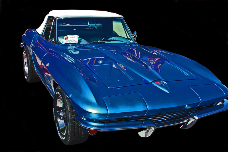 Blue Convertible Car — Dramatic, Photograph, White Top