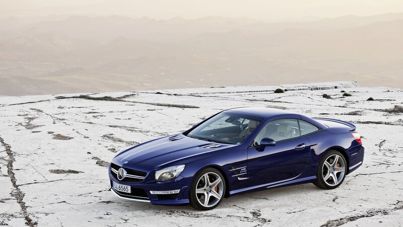 Blue Convertible Car — Dramatic, Sunset, Photograph, Mountain