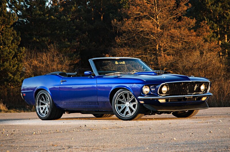 Blue Convertible Car — Dramatic, Sunset, Photograph