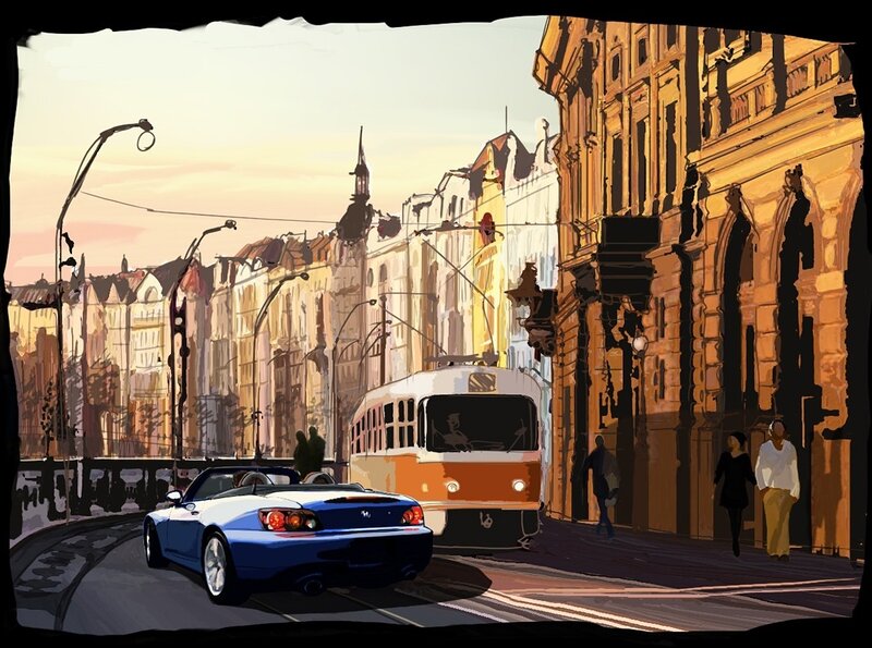 Blue Convertible Car — Dramatic