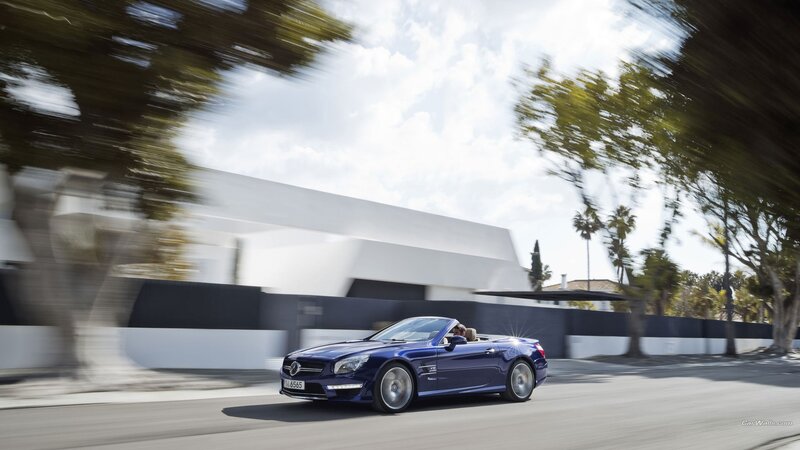 Blue Convertible Car — Dynamic, Afternoon, Photograph, Driver, Trees, Building