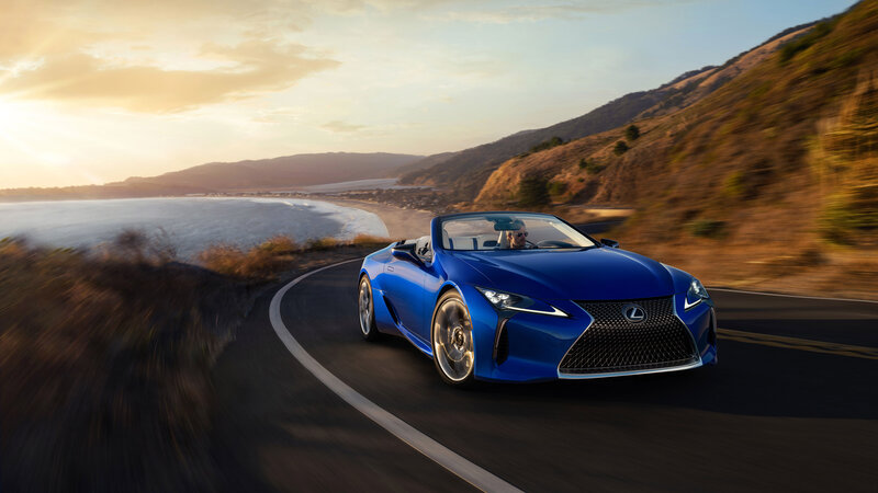Blue Convertible Car — Dynamic, Sunset, Photograph