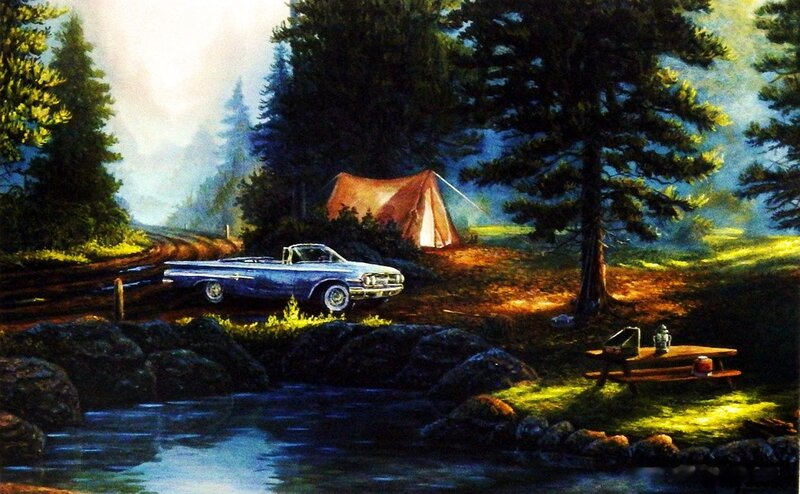 Blue Convertible Car — Green