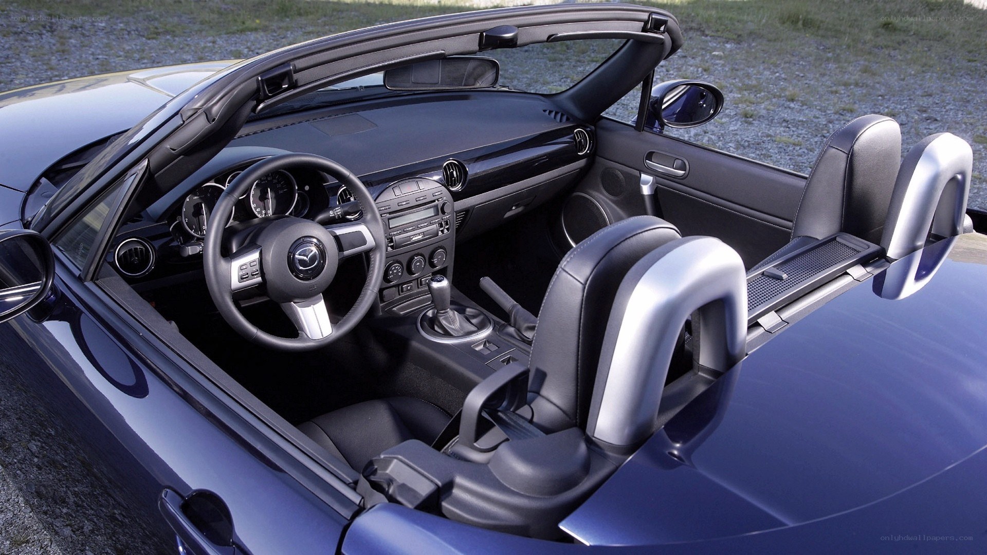 blue convertible car interior