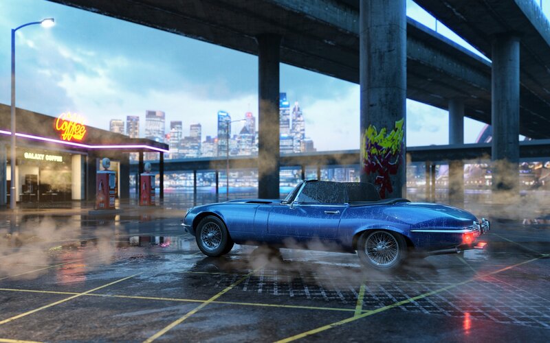 Blue Convertible Car — Moody