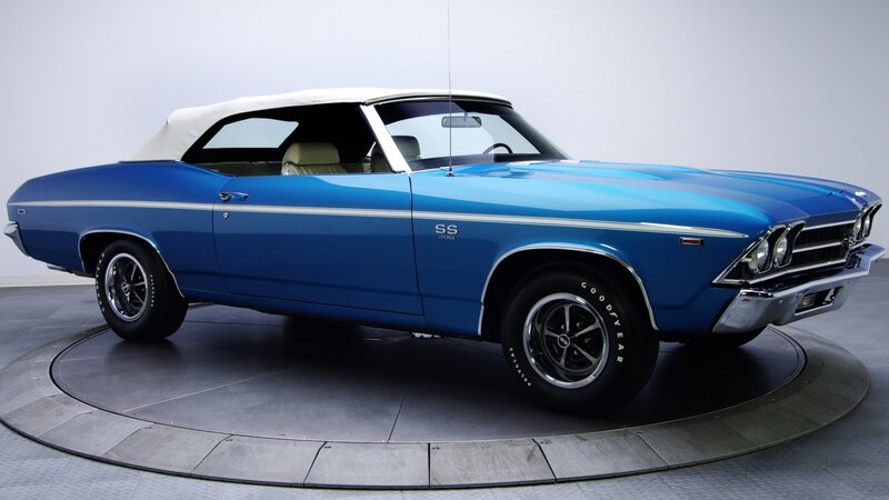Blue Convertible Car — Neutral, Photograph, White Soft Top