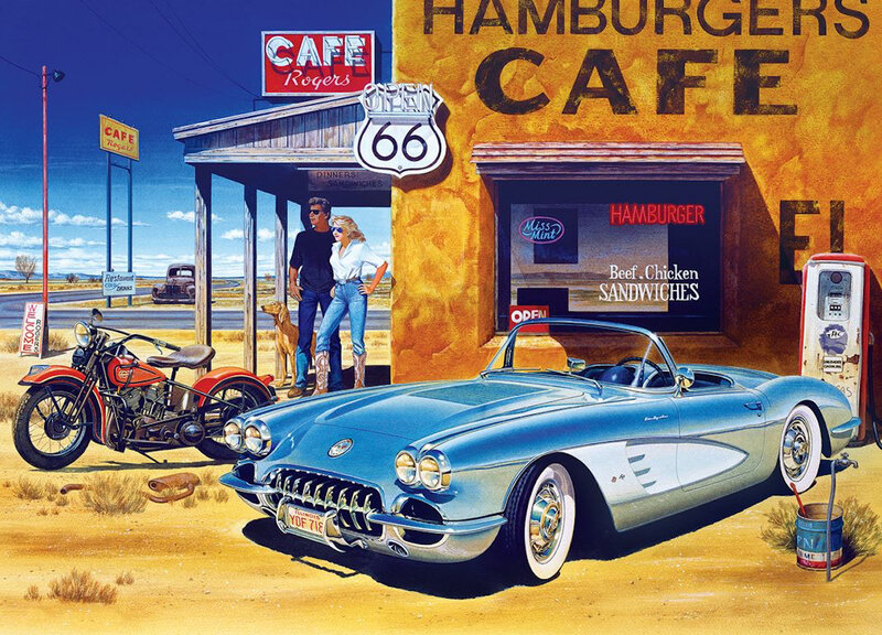 Blue Convertible Car — Nostalgic, Afternoon, Illustration, Motorcycle