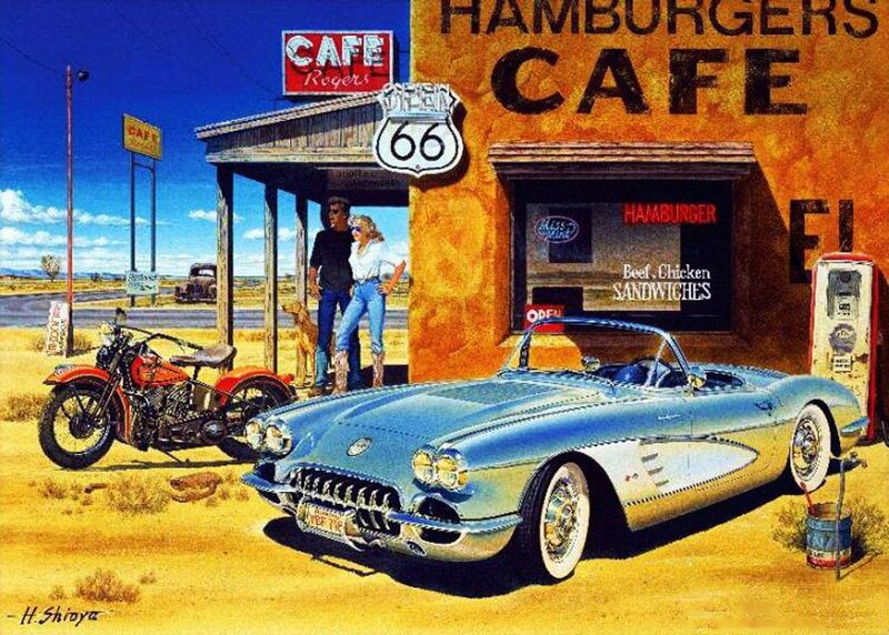 Blue Convertible Car — Nostalgic, Afternoon, Illustration