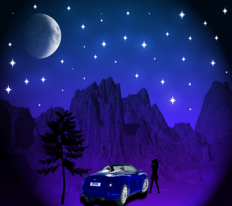 Blue Convertible Car — Purple