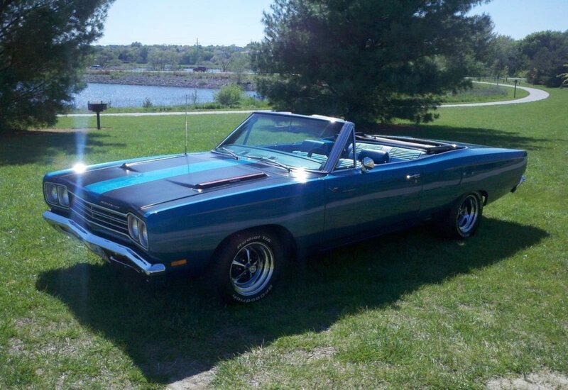 Blue Convertible Car — Serene, Afternoon, Photograph, Grass, Lake