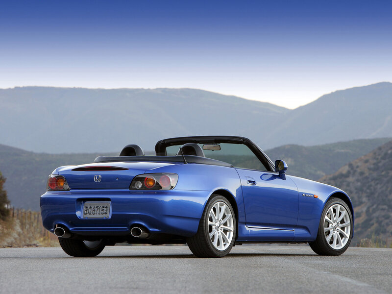 Blue Convertible Car — Serene, Afternoon, Photograph, Mountains, Road, Sky