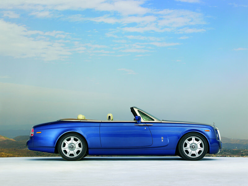 Blue Convertible Car — Serene, Afternoon, Photograph, Mountains, Sky, White, Gray