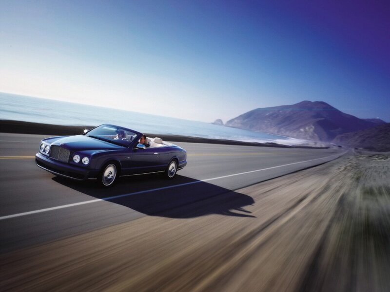 Blue Convertible Car — Serene, Afternoon, Photograph, Road, Ocean, Mountain