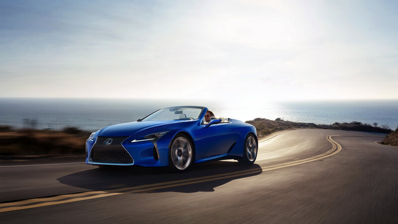 Blue Convertible Car — Serene, Afternoon, Photograph, Road, Ocean
