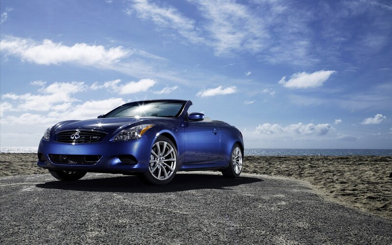 Blue convertible on beach