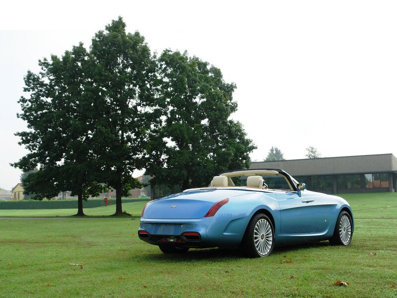 blue convertible on grass