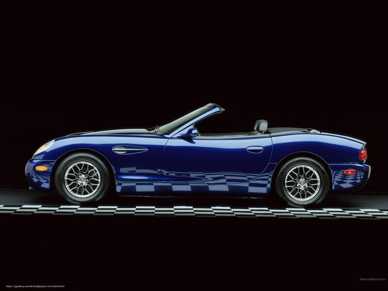 Blue Convertible Sports Car — Dramatic, Photograph, Checkered Floor