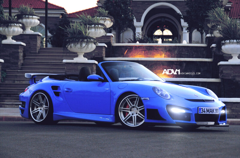 Blue Convertible Sports Car — Dramatic, Sunset