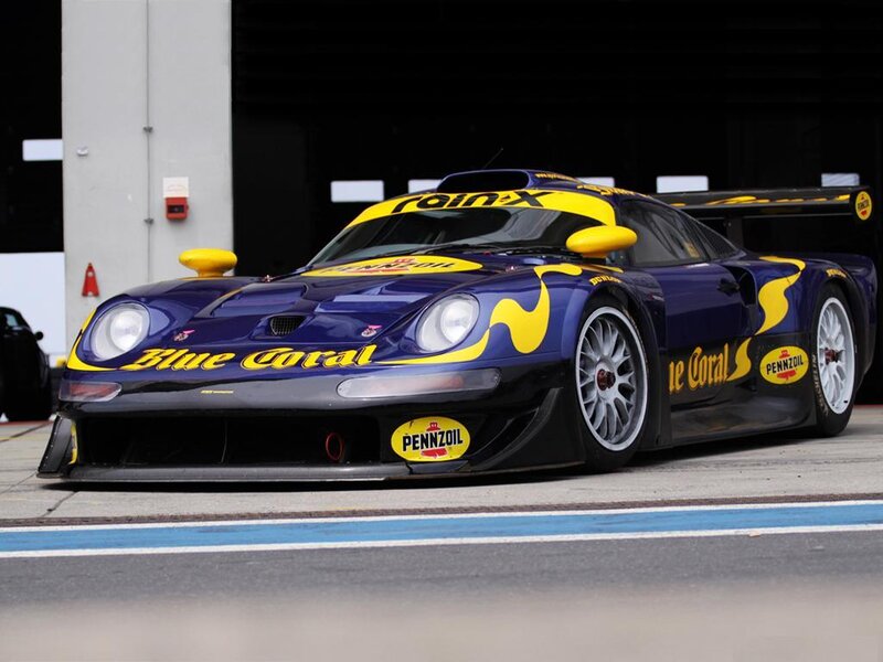 Blue Coral race car on track