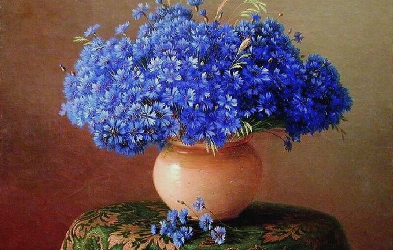 Blue Cornflowers in Vase — Calm, Painting