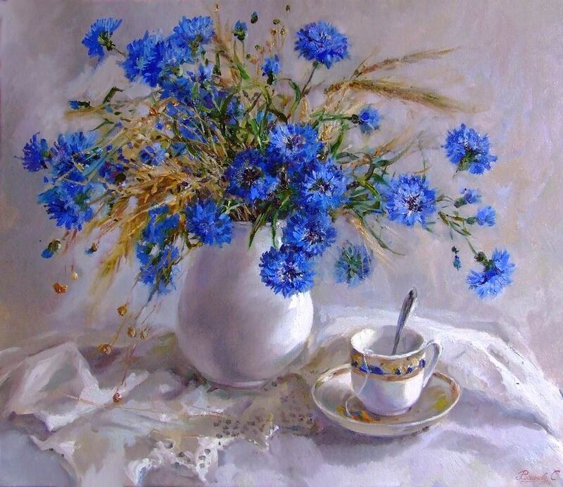 Blue Cornflowers in Vase