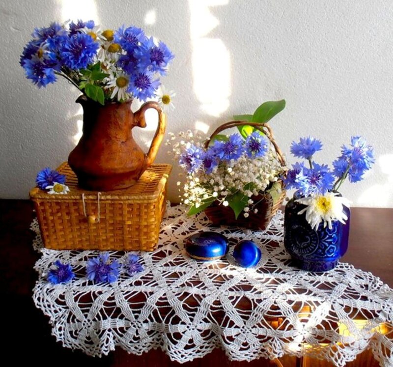 Blue Cornflowers in Vases