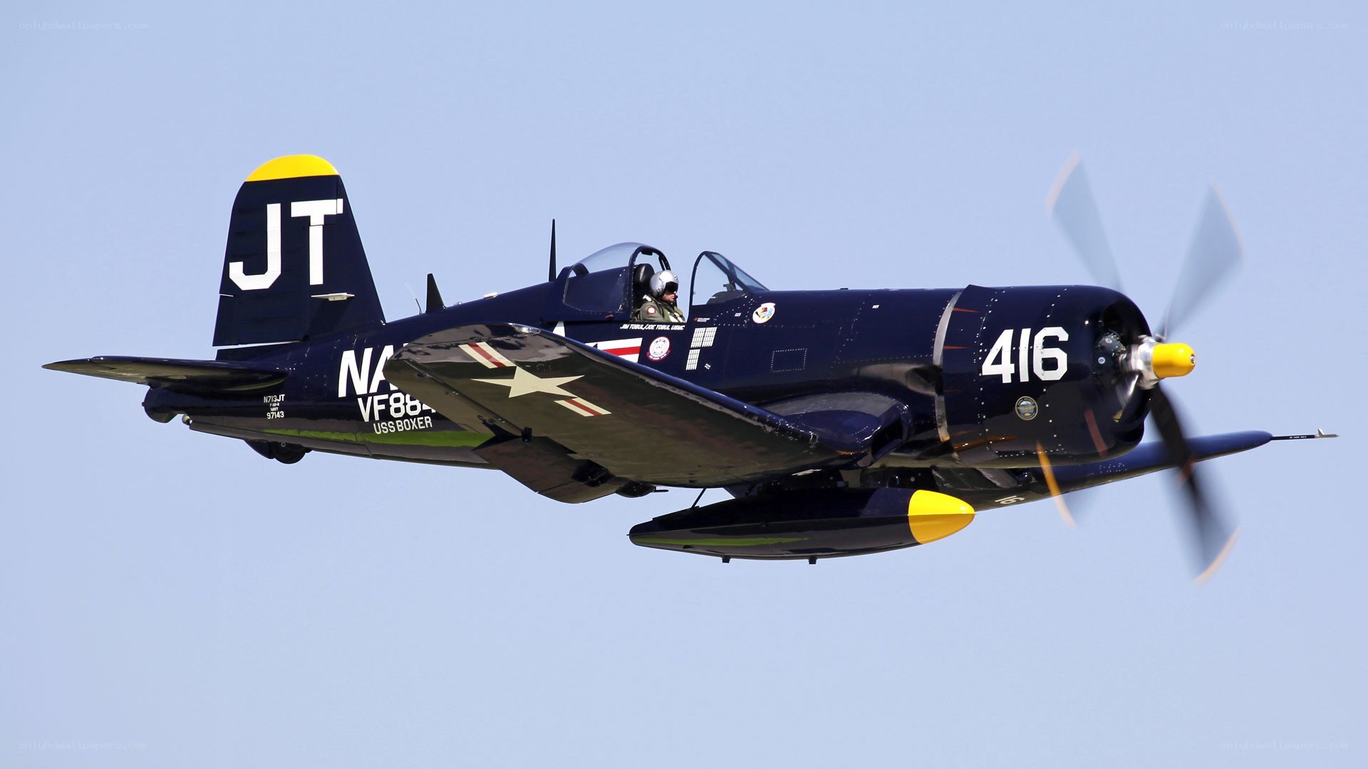 Blue Corsair in flight