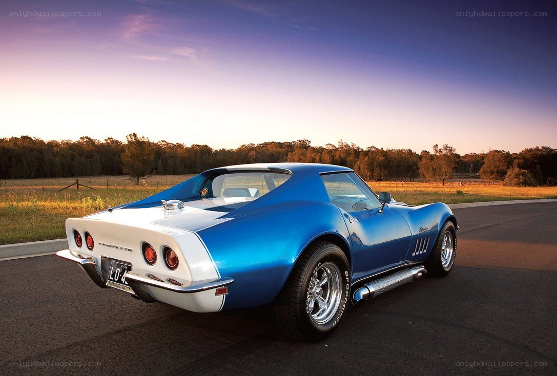 Blue Corvette at sunset