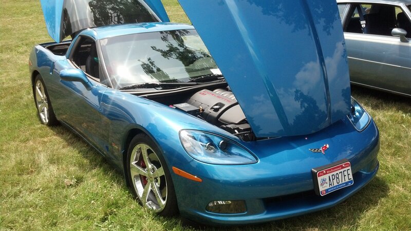 Blue Corvette Car — Calm, Afternoon, Photograph, Grass