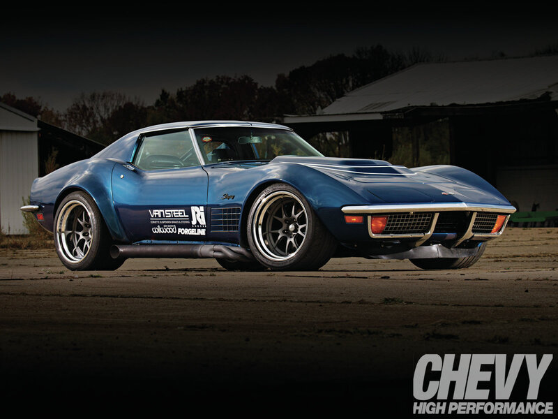 Blue Corvette Car — Dramatic, Night, Photograph, Building