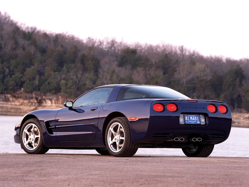 Blue Corvette Car — Serene, Sunset, Photograph, Lake