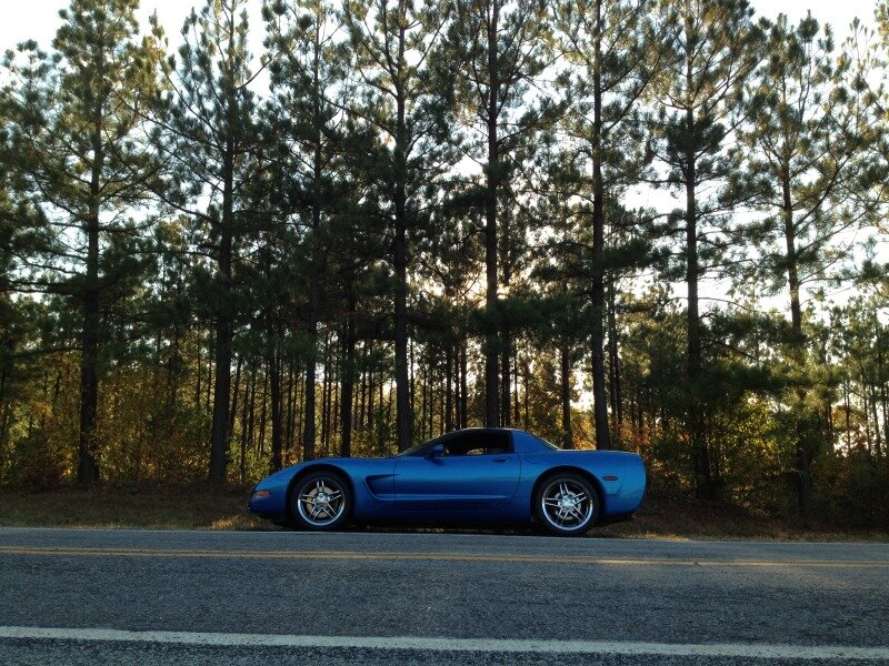 Blue Corvette Car — Serene, Sunset, Photograph