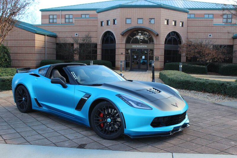Blue Corvette Convertible — Calm, Afternoon, Photograph, Building