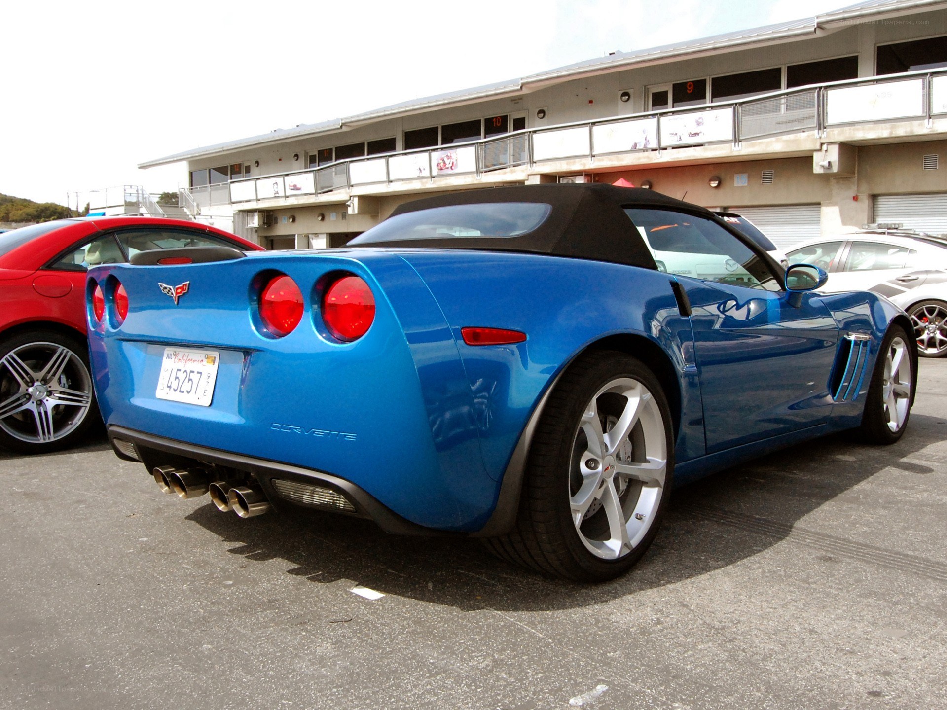 Blue Corvette convertible parked