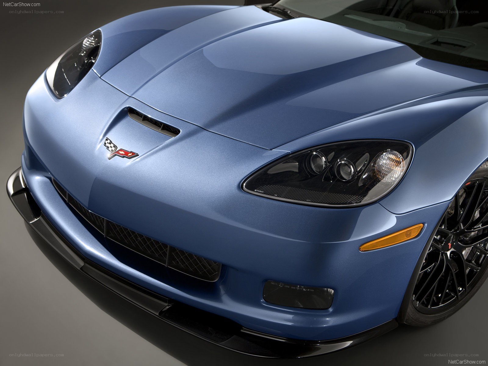 blue corvette front view