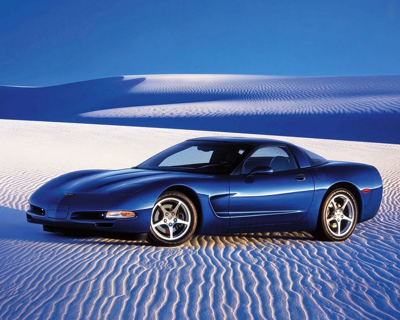Blue Corvette in desert