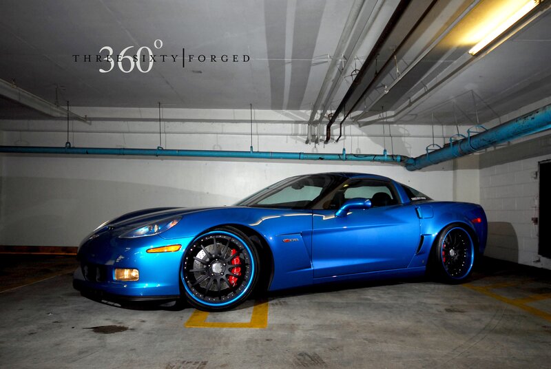 Blue Corvette in Garage — Dramatic, Photograph