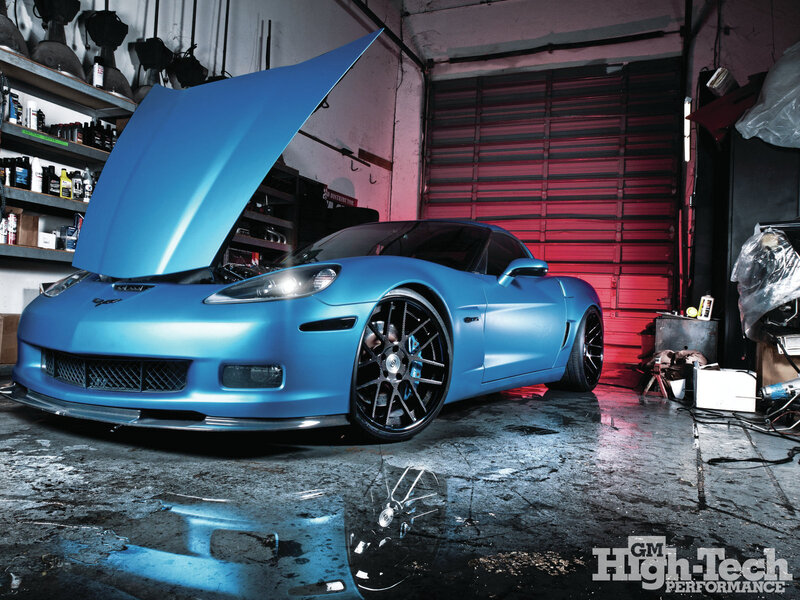 Blue Corvette in Garage — Dramatic