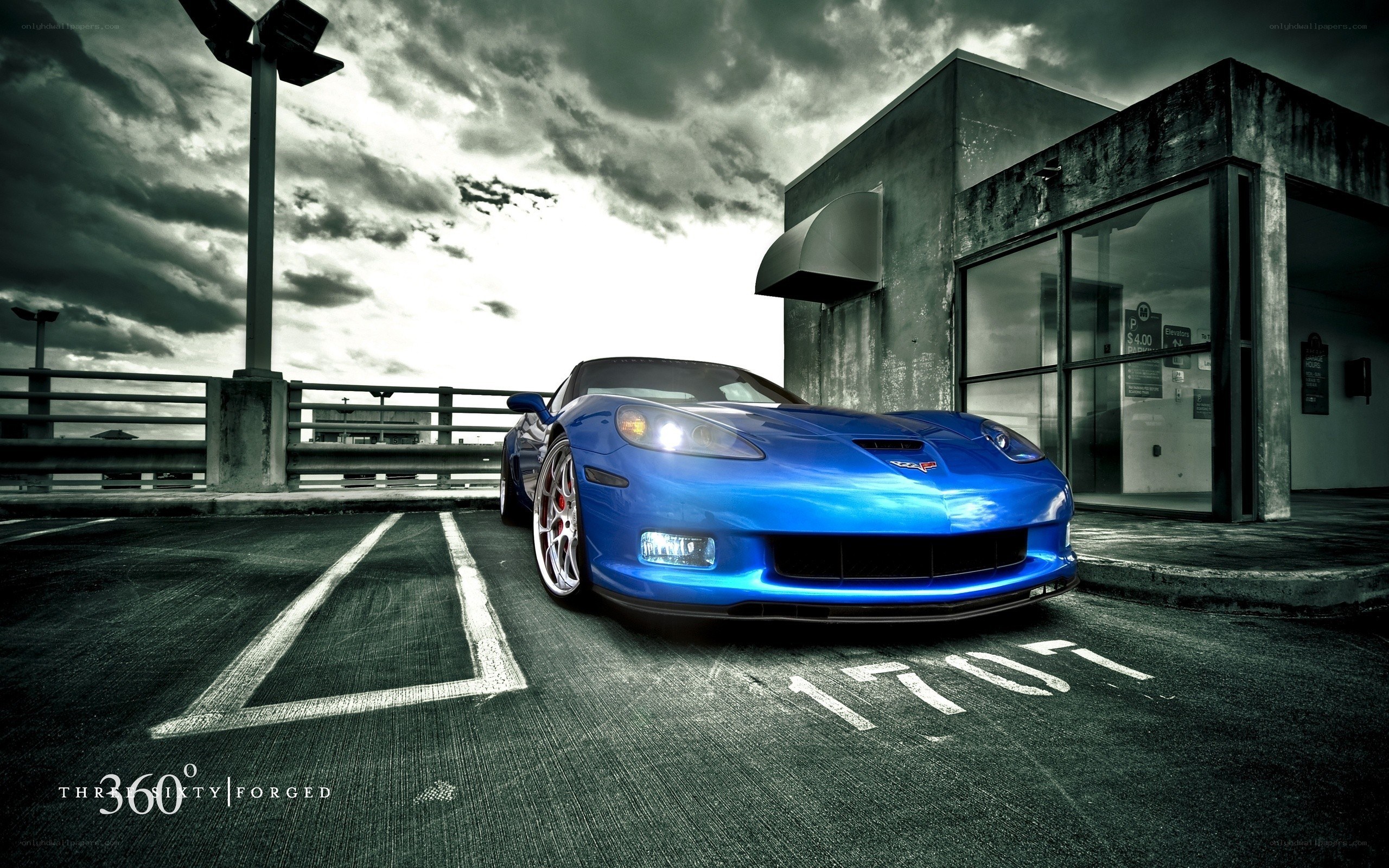 Blue Corvette in Parking Lot