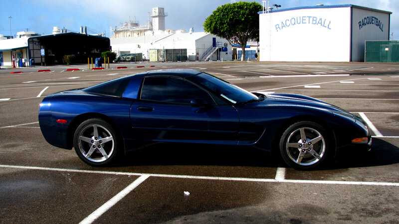Blue Corvette in parking lot
