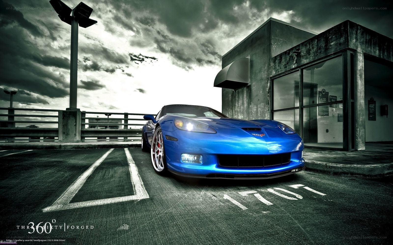 Blue Corvette in Parking Lot