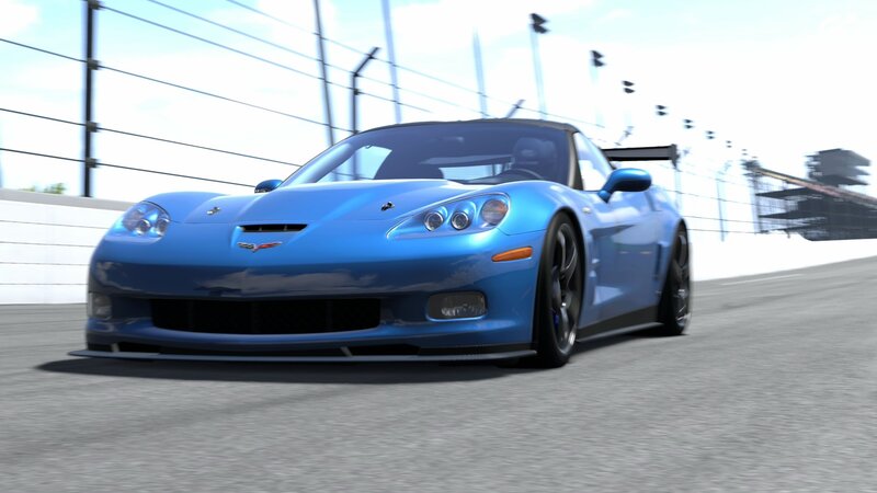 Blue Corvette on a racetrack