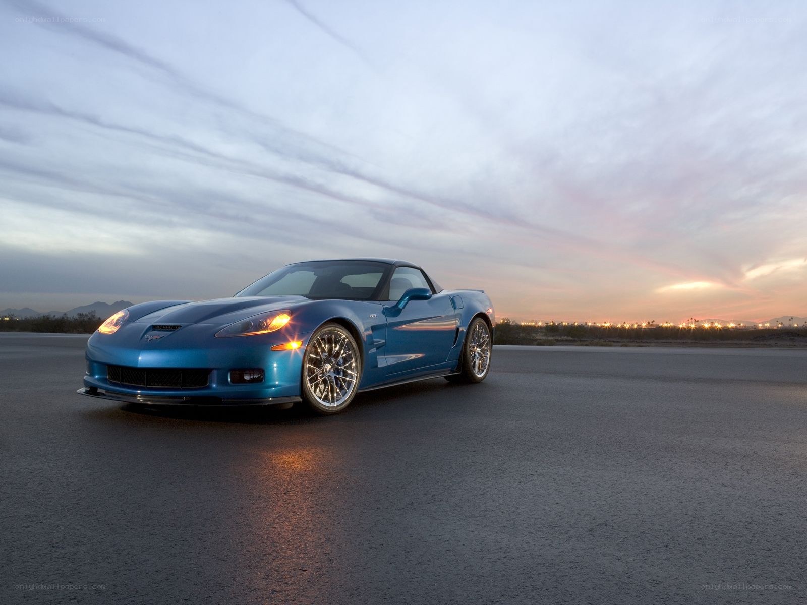 Blue Corvette on a road